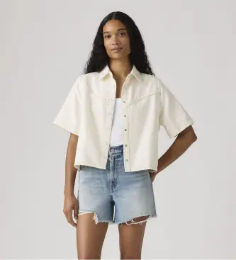 Levi per donna 005CR-0001 Camicia bianca di Logan (XS), Bianco, Casual, Cotone, Manica corta