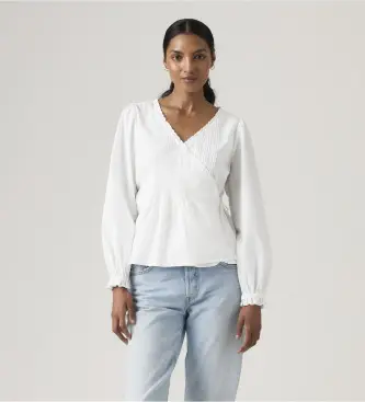Levi per donna 005CS-0000 Blusa avvolgente bianca Soleil (XS), Bianco, Casual, Cotone, Manica lunga