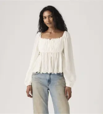 Levi per donna 005ZT-0002 Blusa Boho Ottie in bianco sporco (XS), Casual, Viscosa, Manica lunga