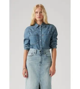 Levi per donna A7244-0006 Camicia Western Leggera Teodora Blu (XS), Casual, Denim, Manica lunga, Lyocell