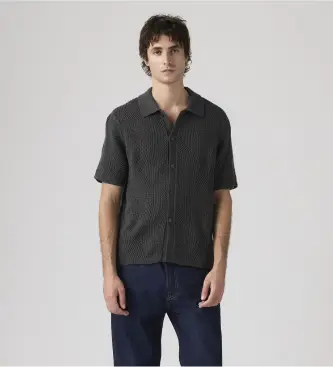 Levi per uomo 0013G-0004 Camicia nera da campeggio (S), Nero, Casual, Cotone, Manica corta