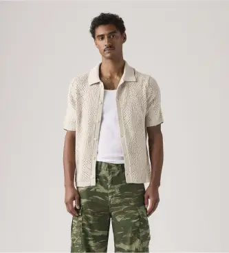 Levi per uomo 0013G-0006 Camicia beige da campeggio (S), Casual, Cotone, Manica corta