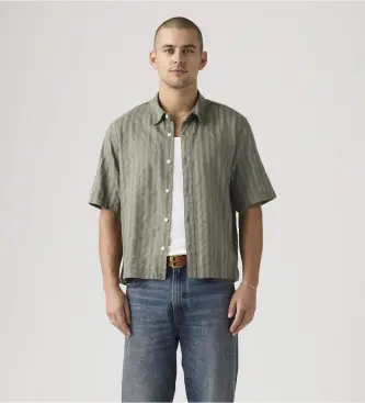 Levi per uomo 005GH-0002 Camicia quadrata con lama verde (S), Casual, Cotone, Manica corta