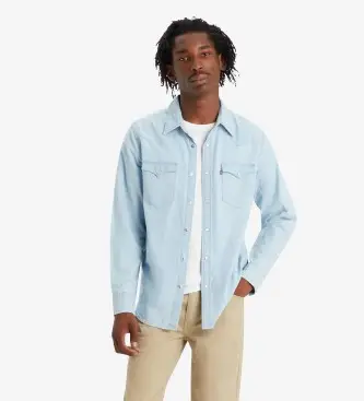 Levi per uomo 85745-0155 Camicia blu classica Western a vestibilità standard (L), Casual, Cotone, Manica lunga