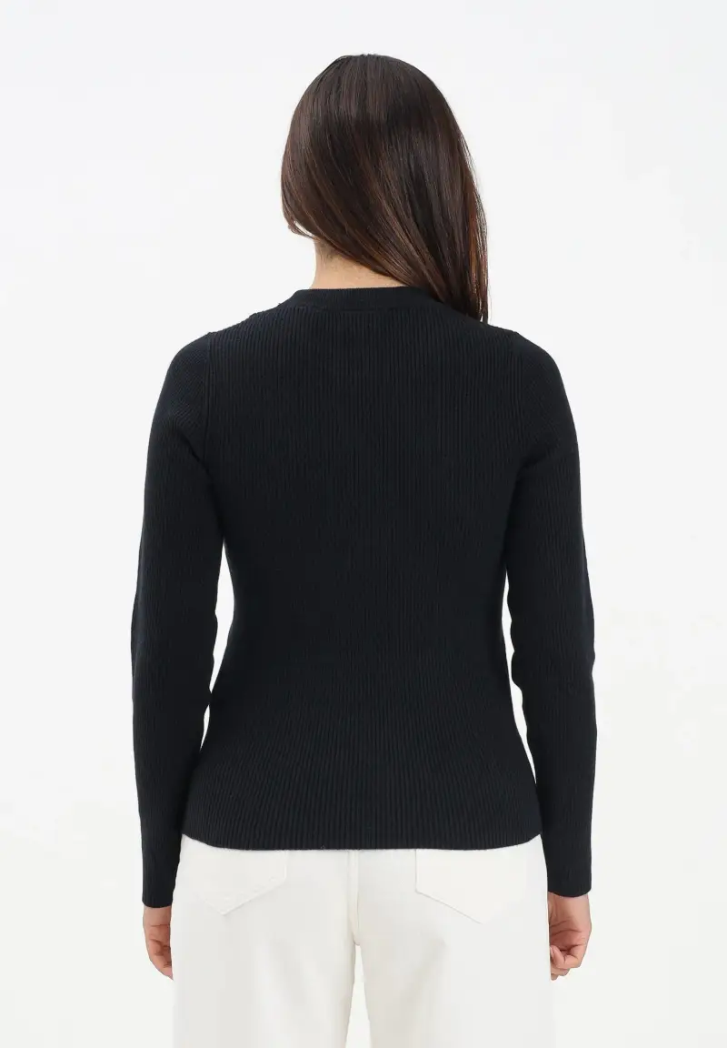 Maglioncino girocollo nero da donna realizzato in tessuto a costine miniatura 3