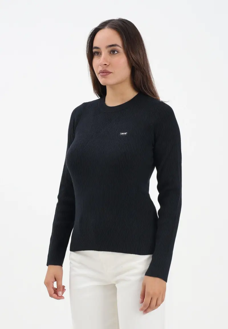 Maglioncino girocollo nero da donna realizzato in tessuto a costine