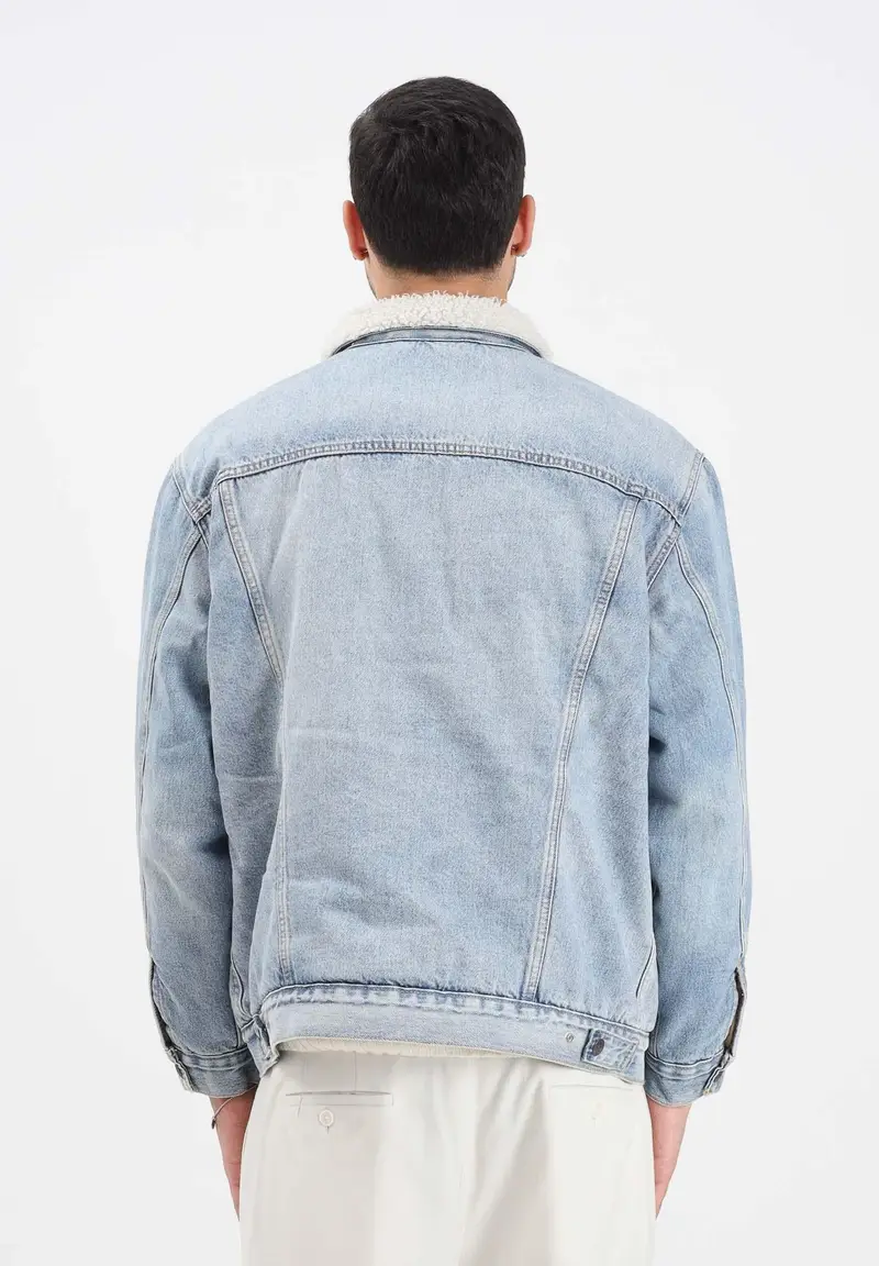 Montone Relaxed Sherpa in denim chiaro da uomo miniatura 3