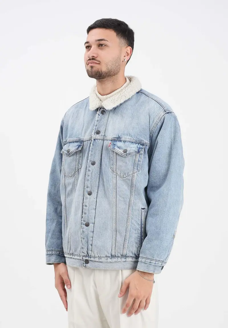 Montone Relaxed Sherpa in denim chiaro da uomo