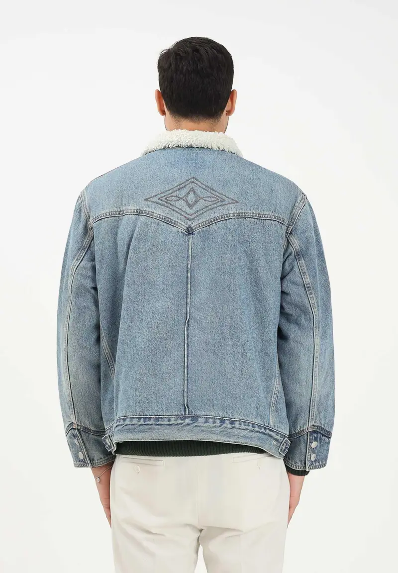 Montone Western Sherpa Trucker in denim chiaro da uomo miniatura 3