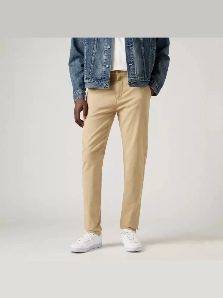 pantalone beige uomo chino in cotone slim logo sul retro