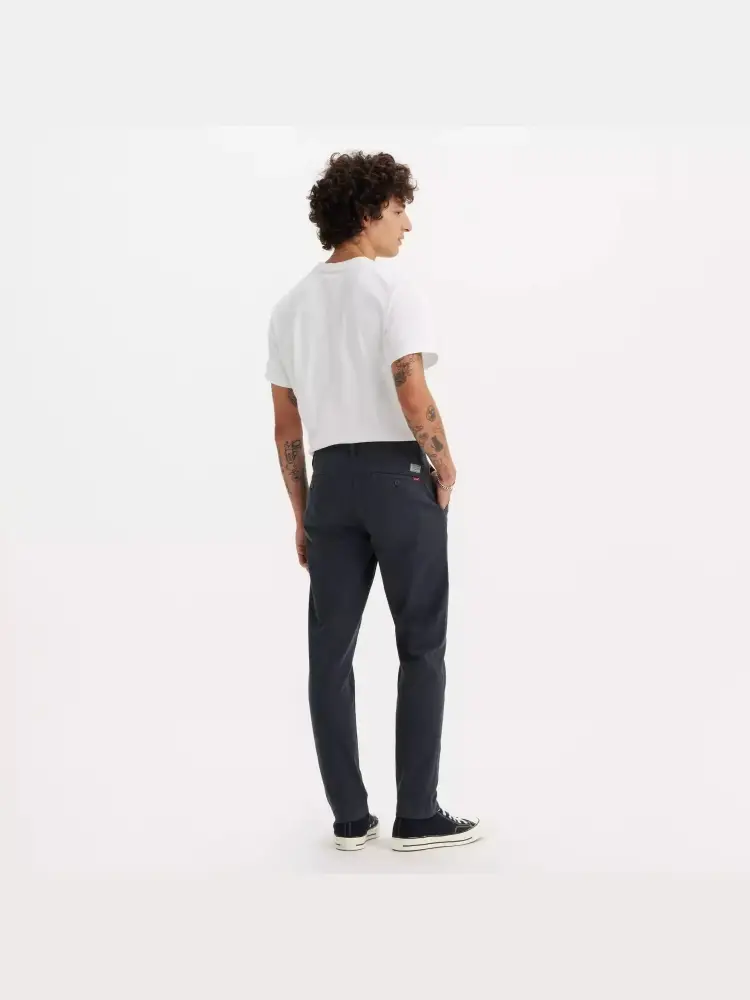 pantalone blu navy uomo chino in cotone slim logo sul retro miniatura 2