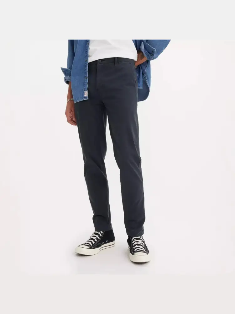 pantalone blu navy uomo chino in cotone slim logo sul retro