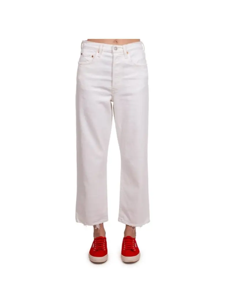 Levi's pantalone in denim bianco donna ribcage dritti