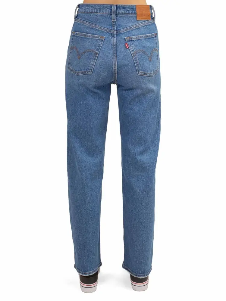 pantalone in denim chiaro donna patch logo sul retro miniatura 2