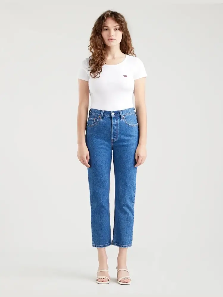 pantalone in denim donna in cotone patch logo sul retro miniatura 2