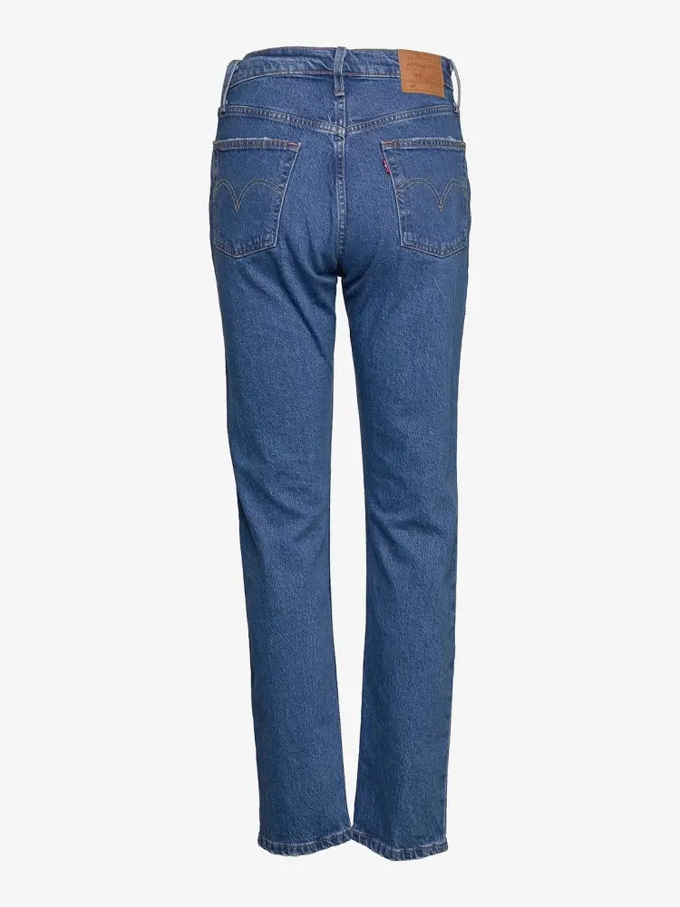 pantalone in denim donna in cotone patch logo sul retro miniatura 3