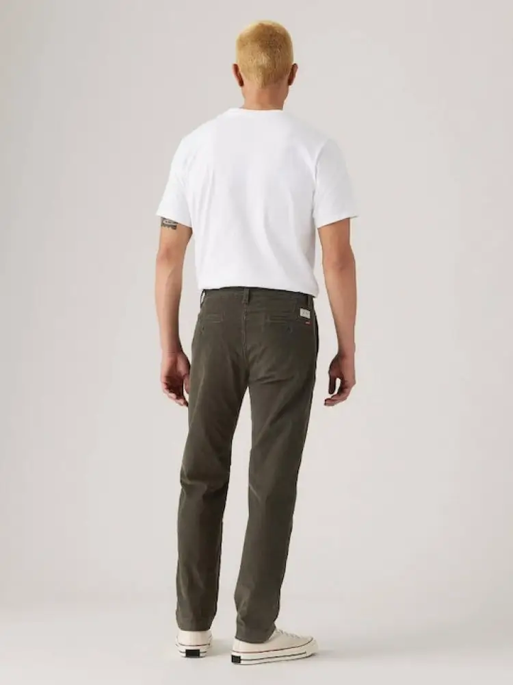 pantalone verde oliva uomo in cotone patch logo sul retro miniatura 3