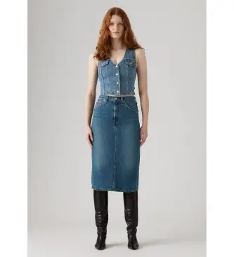 per donna 001VH-0006 Gonna blu a vita alta con spacchi (23), Casual, Cotone, Denim