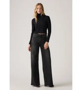 per donna 0039B-0000 Jeans 728 a gamba larga neri (24/32), Nero, Casual, Cotone, Denim