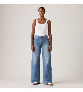 per donna 0039B-0021 Jeans 728 a gamba larga e vita alta blu (24/32), Casual, Cotone, Denim