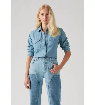 per donna 16786-0018 Iconica camicia in denim blu western (XXS), Casual, Cotone, Manica lunga, Sostenibile