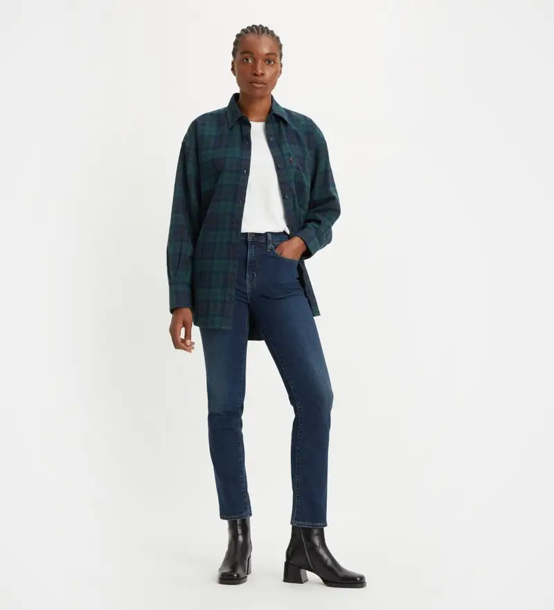 per donna 18883-0208 Jean 724 dritto a vita alta blu navy (25/30), Casual, Cotone, Denim, Sostenibile