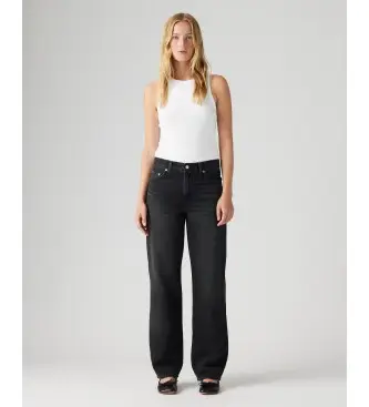 per donna A3494-0056 Jeans neri larghi da papà (25/30), Nero, Casual, Cotone, Denim