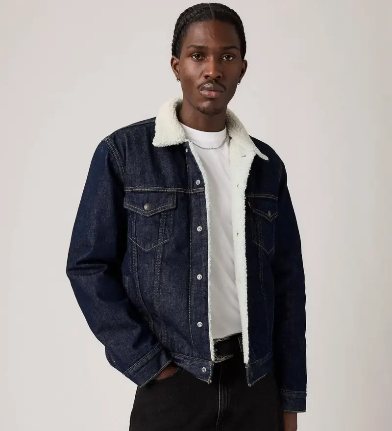 per uomo. 16365-0271 Tipo Sherpa Trucker Coat Dagli il blu (S), Casual, Cotone Nero