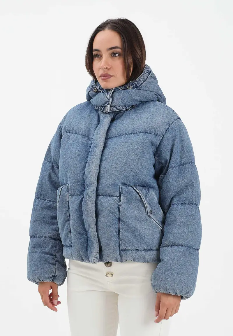 Piumino Western Bubble Shortie in denim da donna