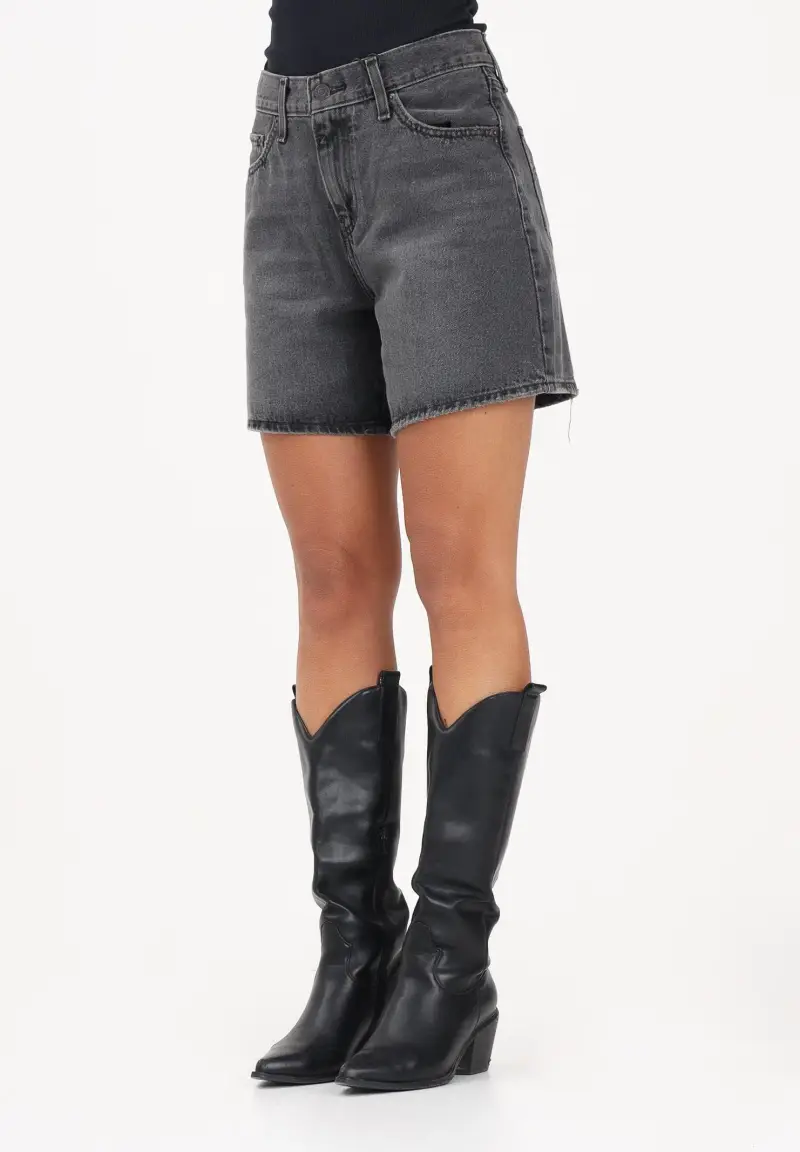 LEVI S Shorts High Rise Baggy in denim nero da donna