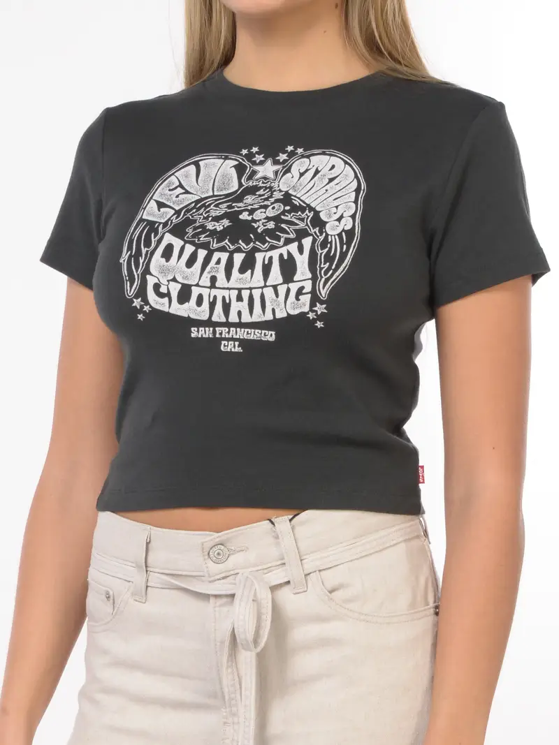 t Shirt da donna Levi s® cropped con stampa Grigio