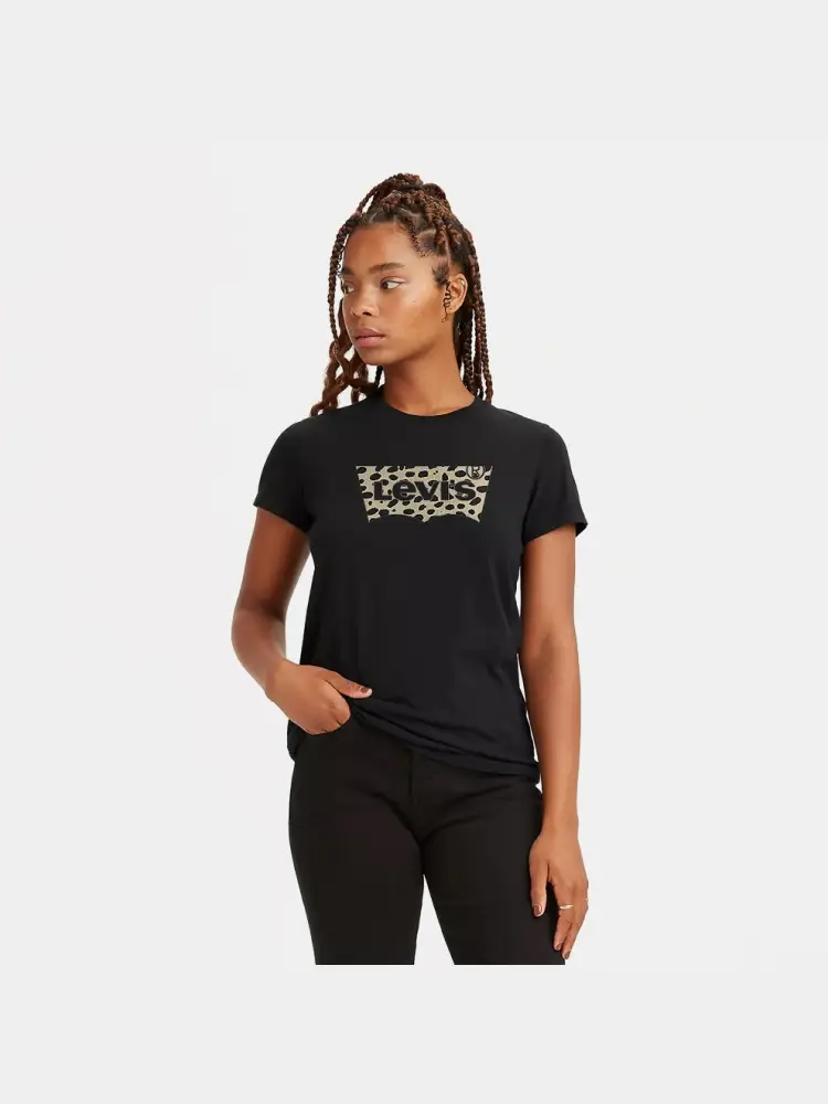 tshirt nera donna in cotone logo animalier sul davanti