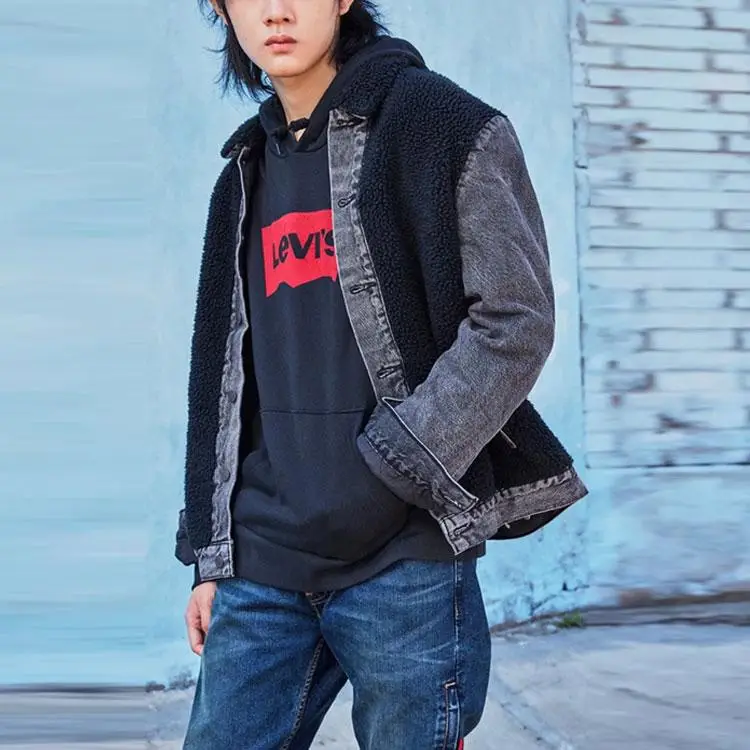 Giacca in Pile a Maniche Lunghe Color Block Levis Giubbotti Uomo Nero 77379-0001 XS miniatura 4