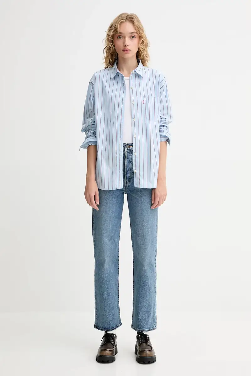 Levi's camicia in cotone donna colore blu 001HM miniatura 2