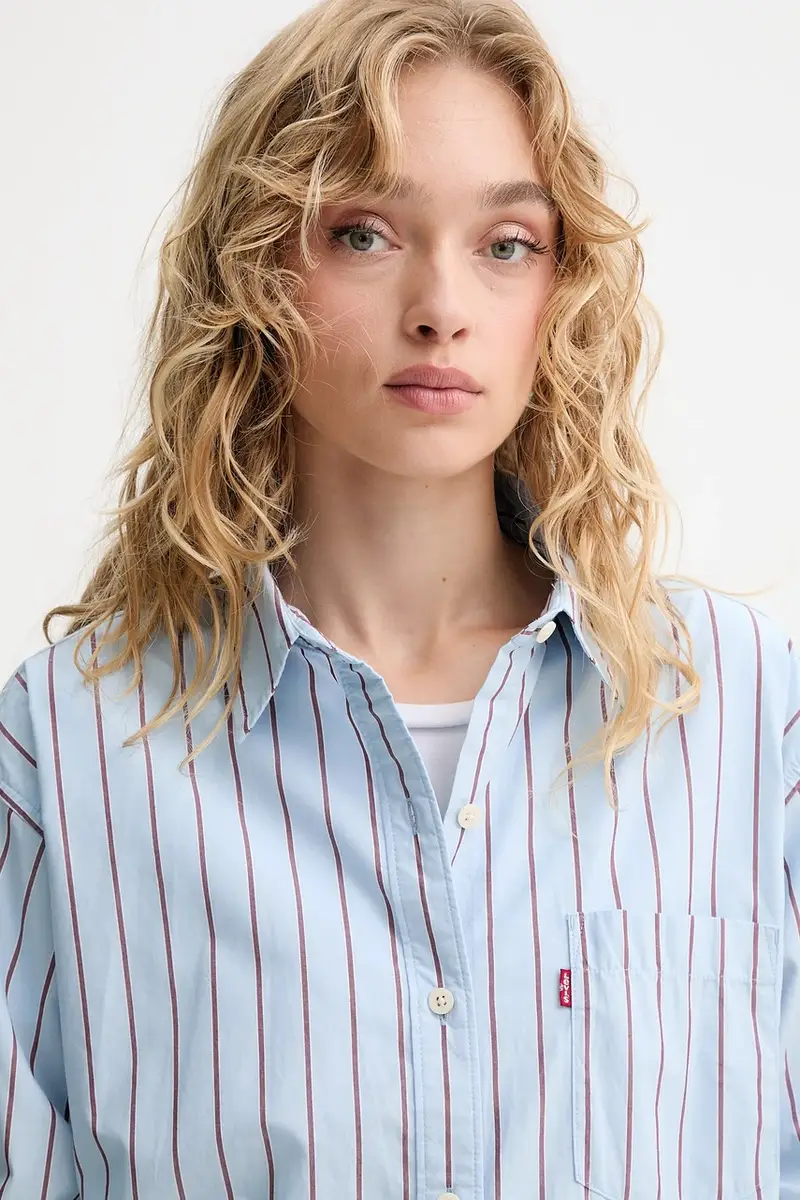 Levi's camicia in cotone donna colore blu 001HM miniatura 4