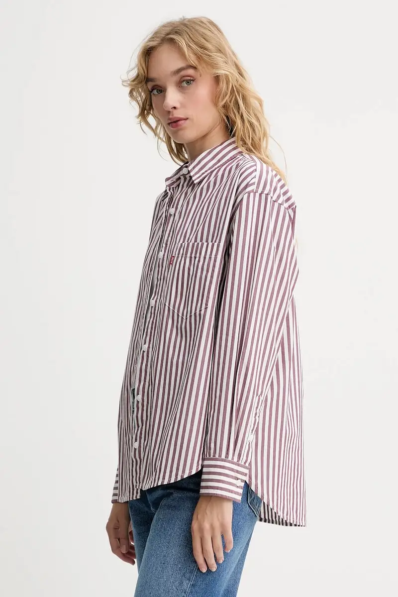 Levi's camicia in cotone donna colore marrone 001HM miniatura 4