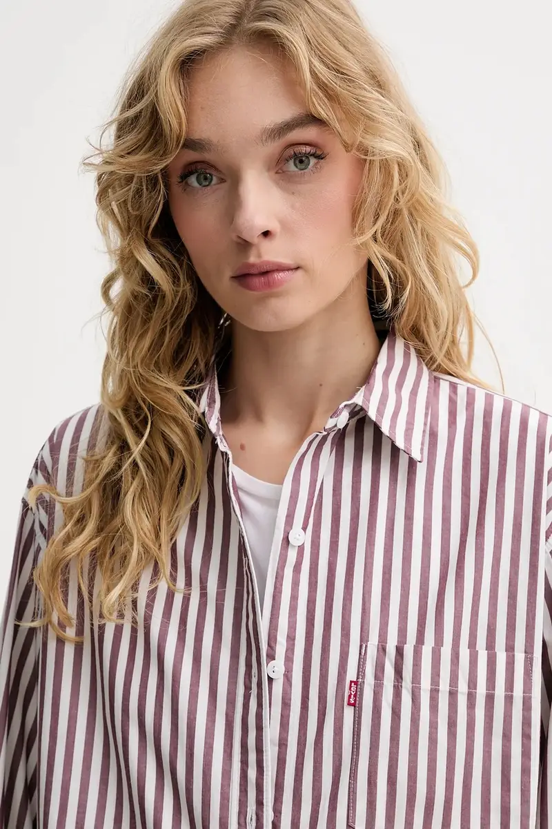 Levi's camicia in cotone donna colore marrone 001HM miniatura 5