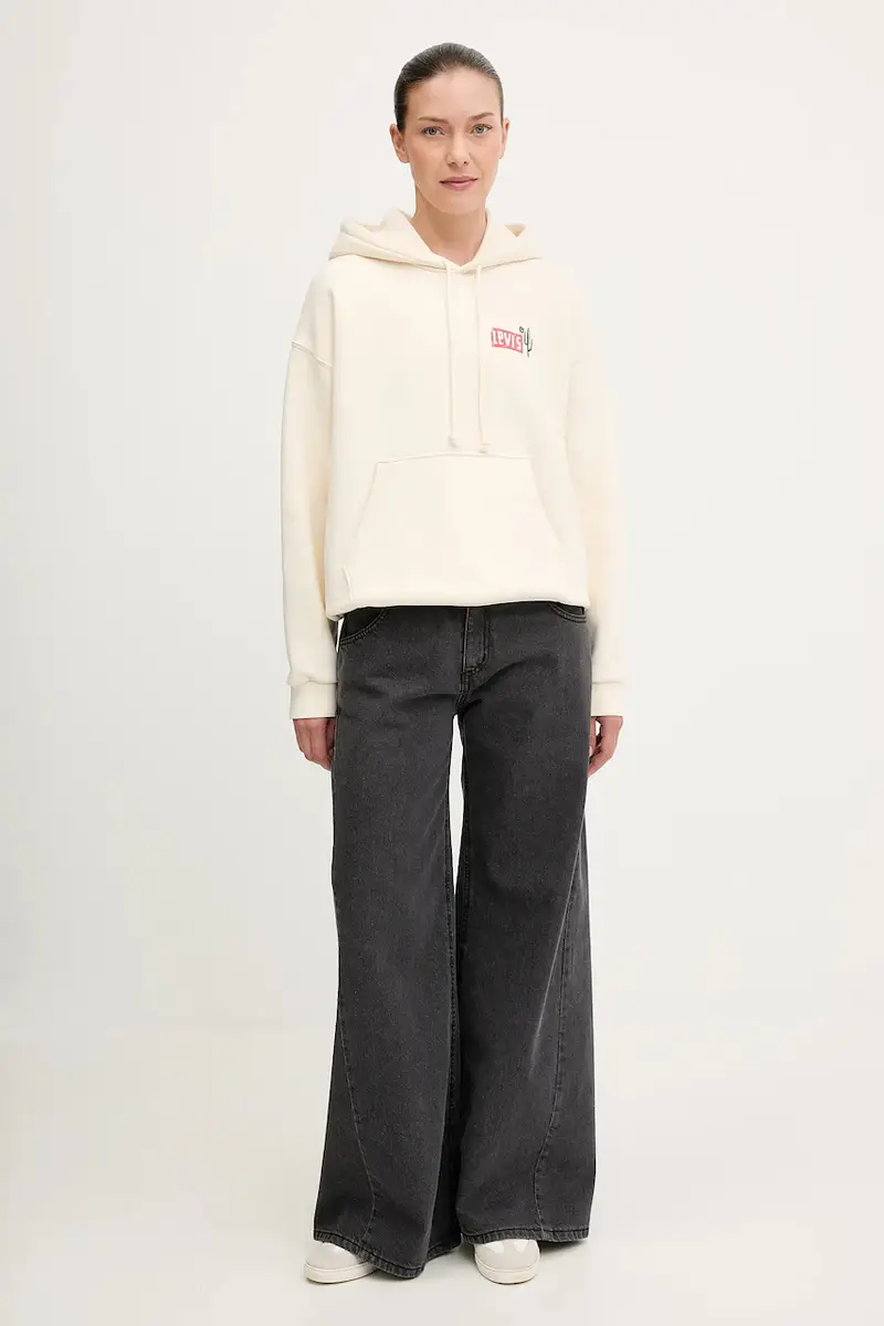 Levi's felpa donna colore beige con cappuccio 001B6 miniatura 2