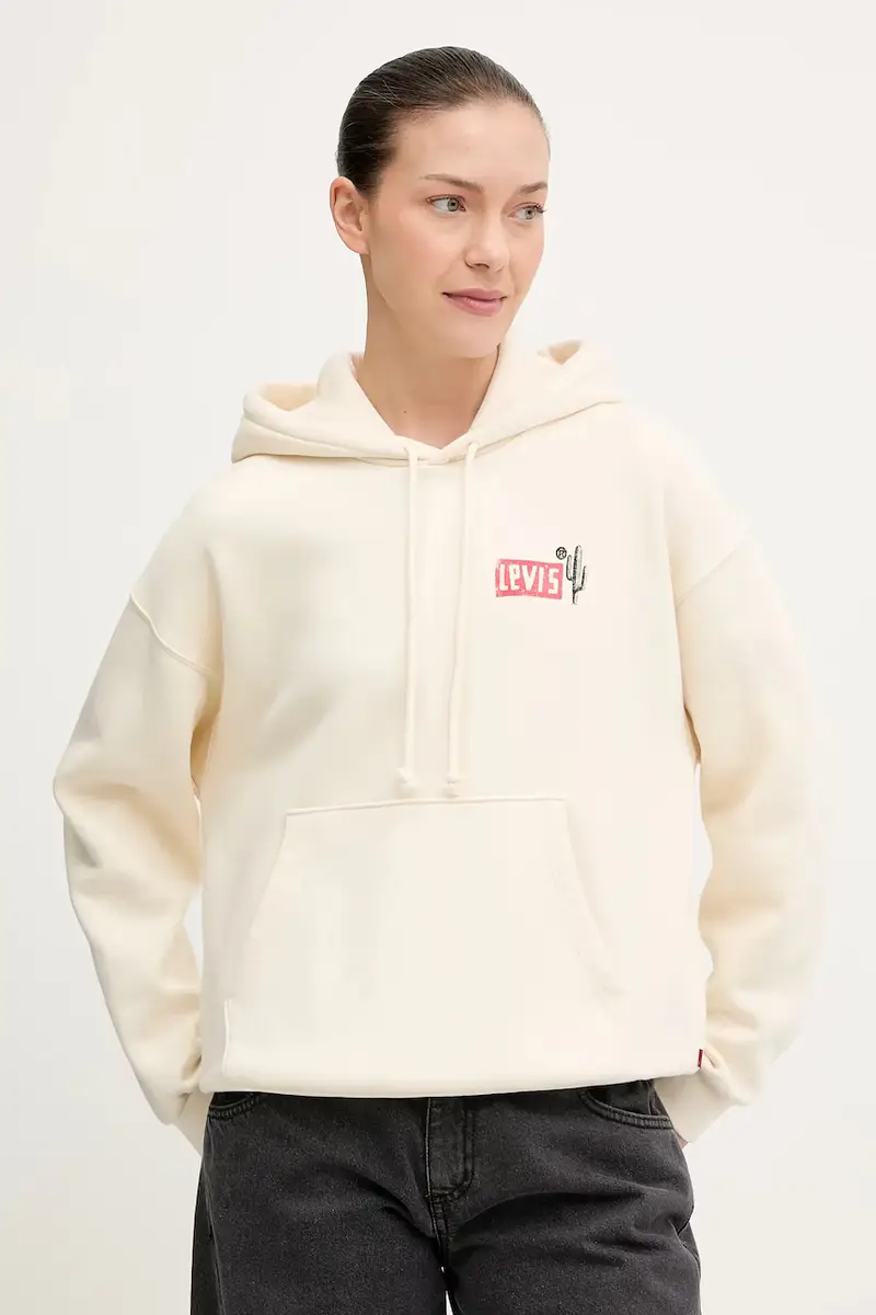 Levi's felpa donna colore beige con cappuccio 001B6 miniatura 3
