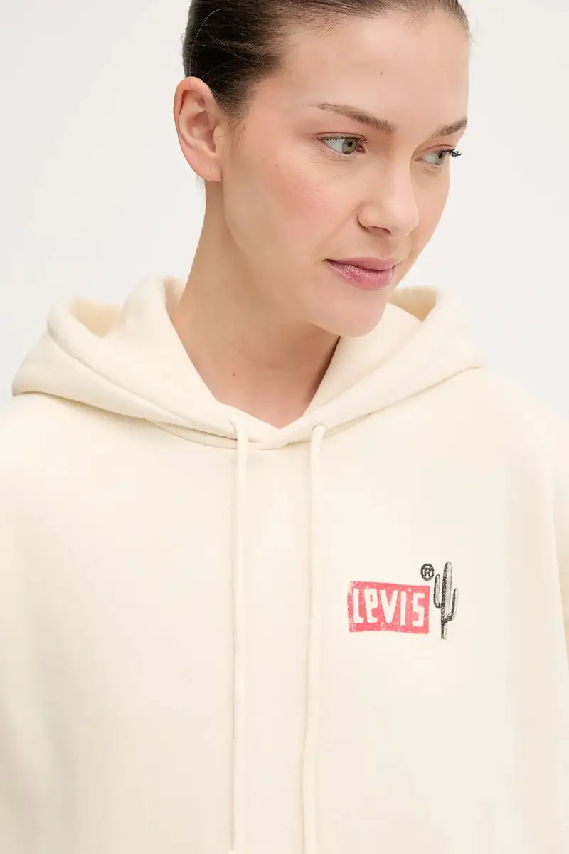 Levi's felpa donna colore beige con cappuccio 001B6 miniatura 4
