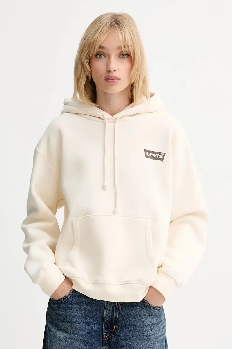 Levi's felpa donna colore beige con cappuccio 004ND