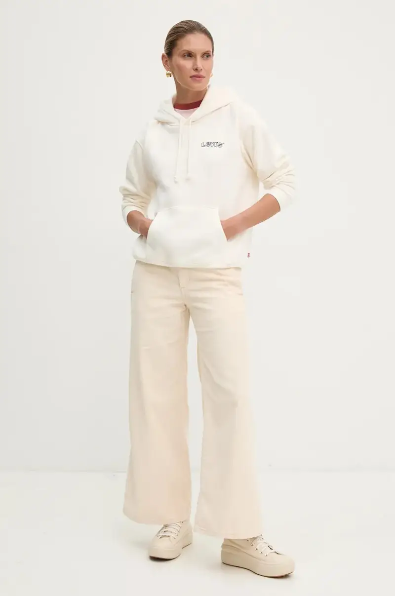 Levi's felpa donna colore beige con cappuccio con applicazione A8801 miniatura 2
