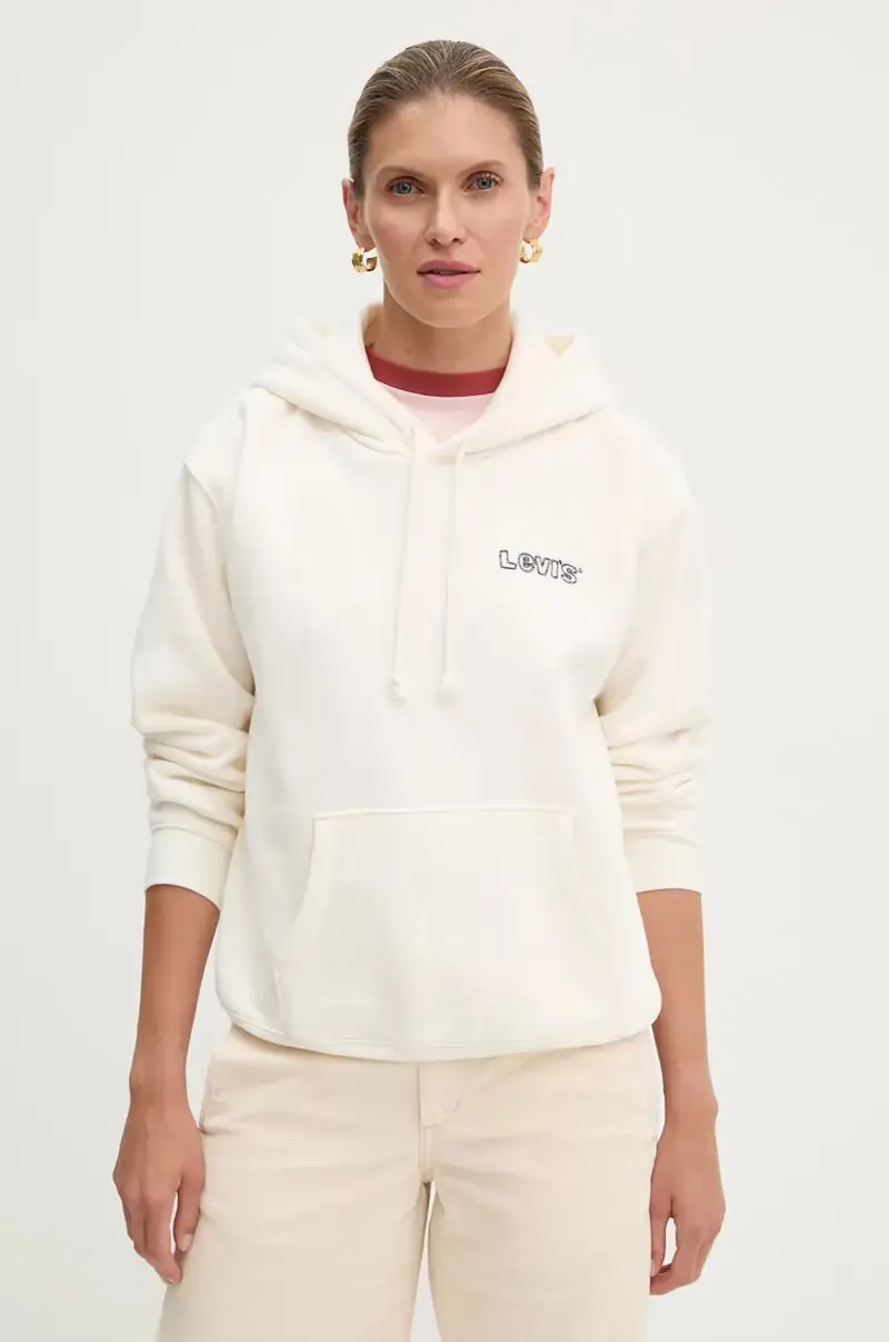 Levi's felpa donna colore beige con cappuccio con applicazione A8801 miniatura 4