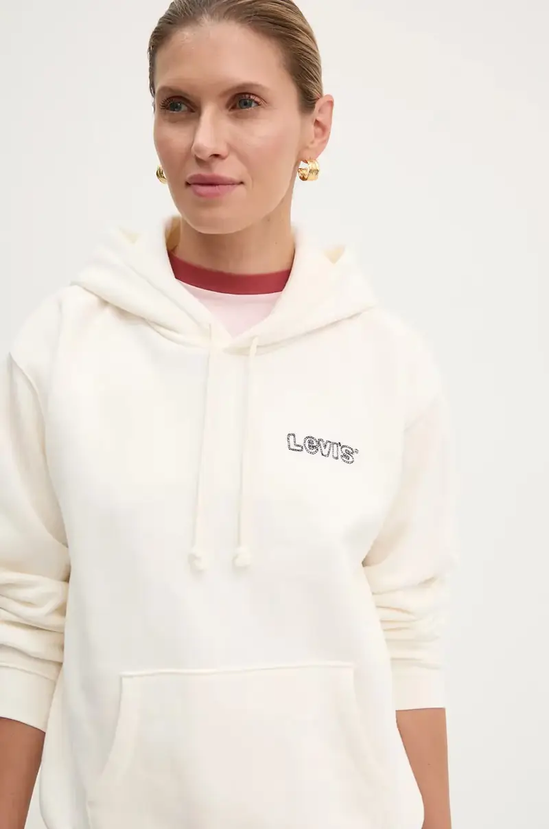 Levi's felpa donna colore beige con cappuccio con applicazione A8801