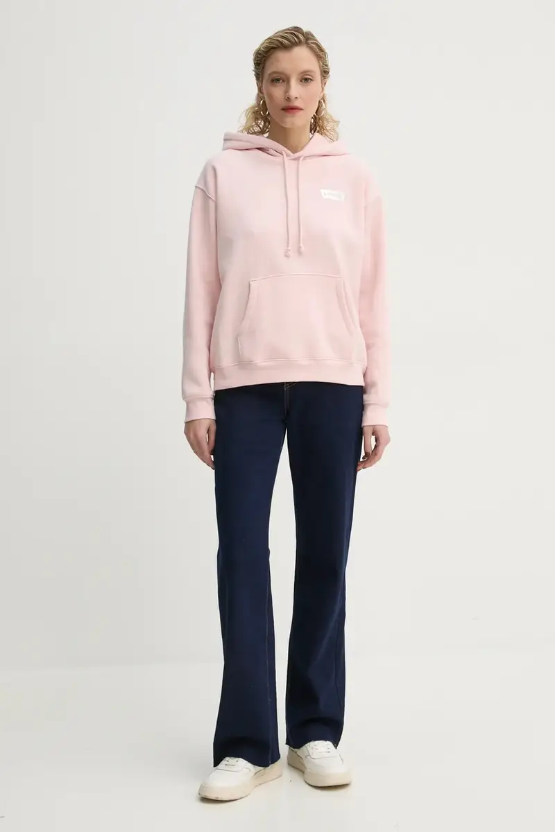 Levi's felpa donna colore rosa con cappuccio con applicazione A8801 miniatura 2