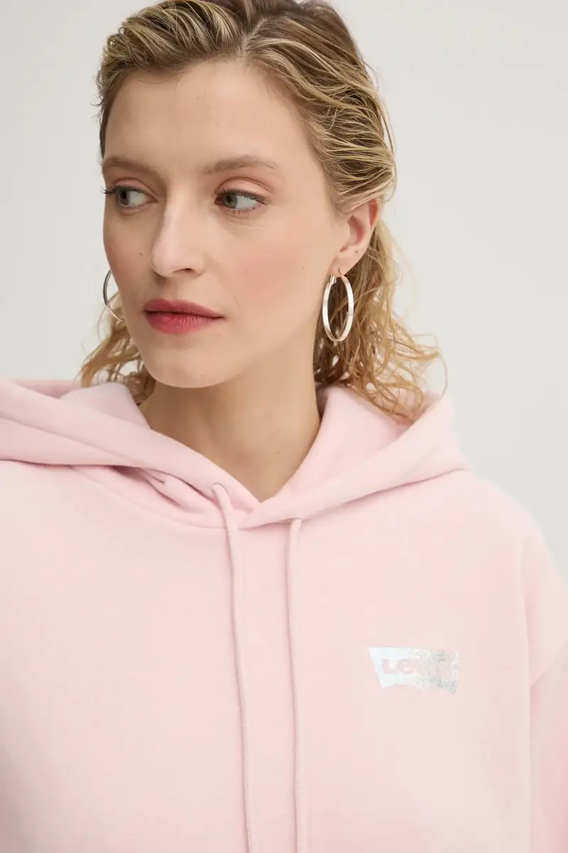 Levi's felpa donna colore rosa con cappuccio con applicazione A8801 miniatura 4