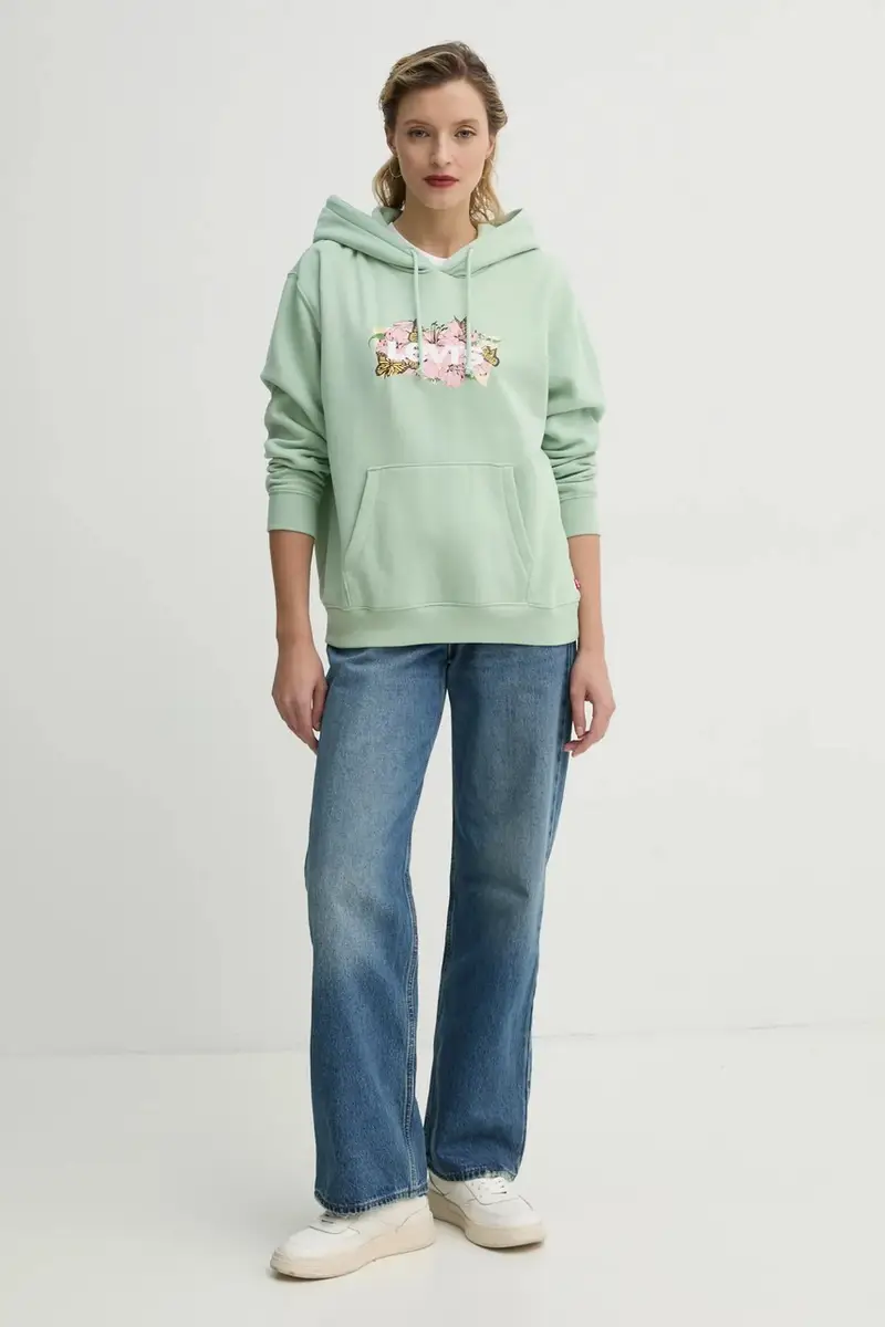 Levi's felpa donna colore verde con cappuccio con applicazione A8801 miniatura 2