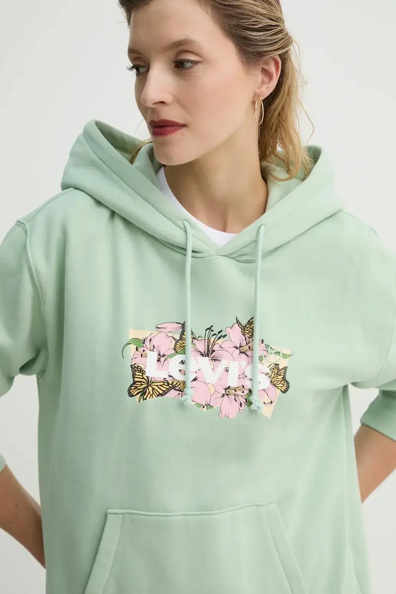 Levi's felpa donna colore verde con cappuccio con applicazione A8801 miniatura 4