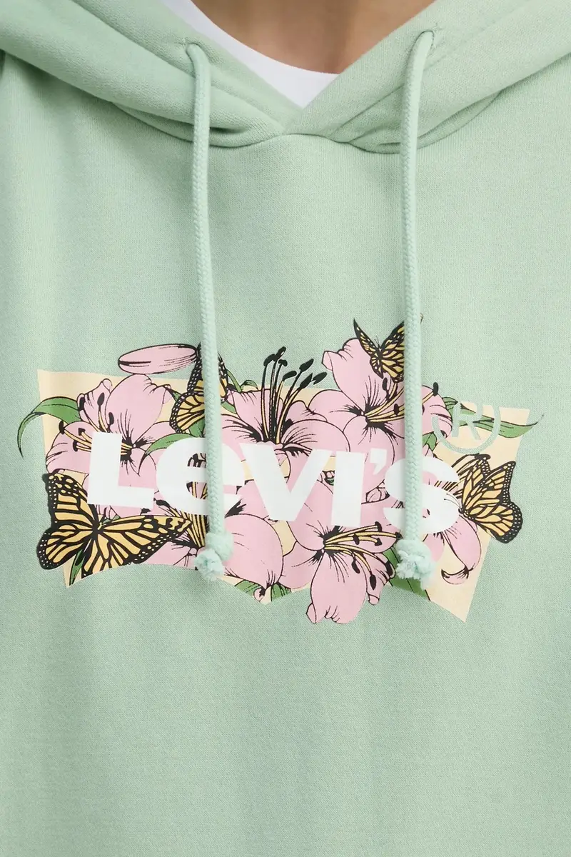 Levi's felpa donna colore verde con cappuccio con applicazione A8801 miniatura 5