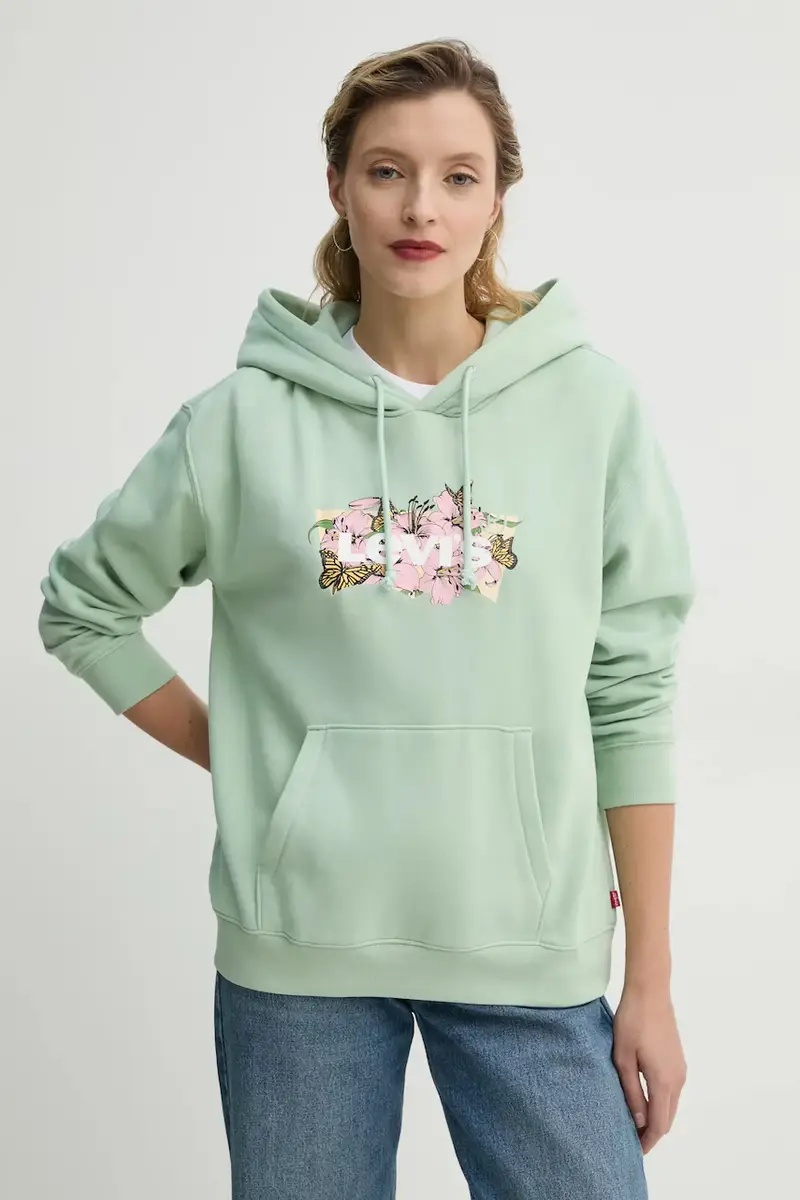 Levi's felpa donna colore verde con cappuccio con applicazione A8801